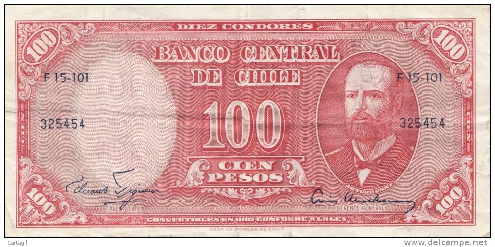 Billets -  B749 - Chili  - Billet   100 Pesos ( Type, Nature, Valeur, état... Voir 2 Scans)-Envoi Gratuit - Cile