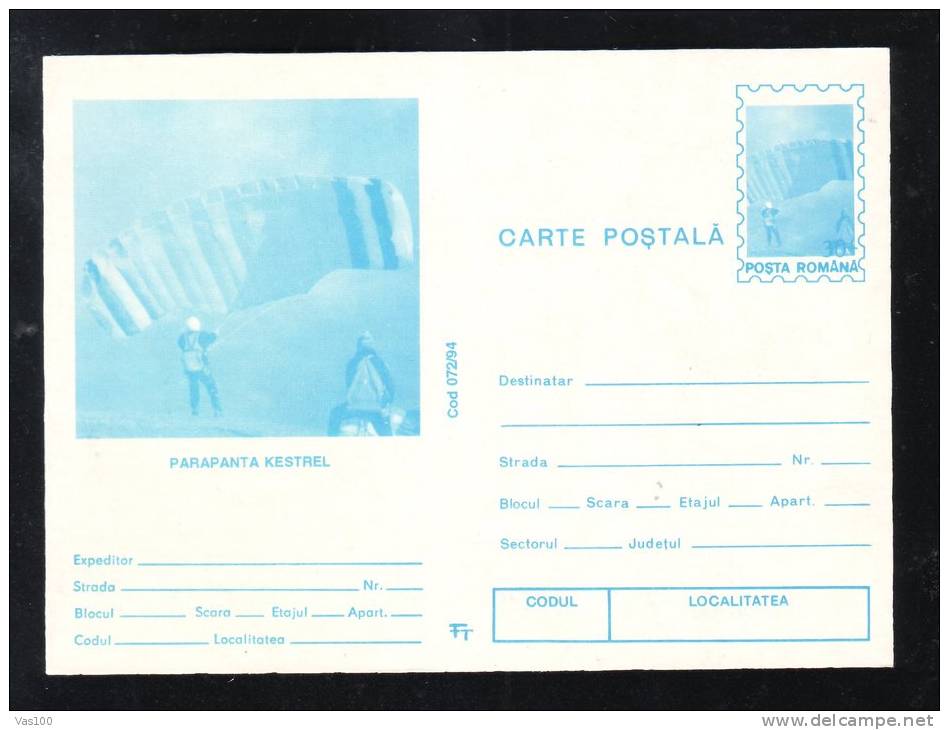 SKYDIVING, PARACHUTISME, POSTCARD STATIONERY, ENTIERE POSTAUX, UNUSED, 1994, ROMANIA - Fallschirmspringen