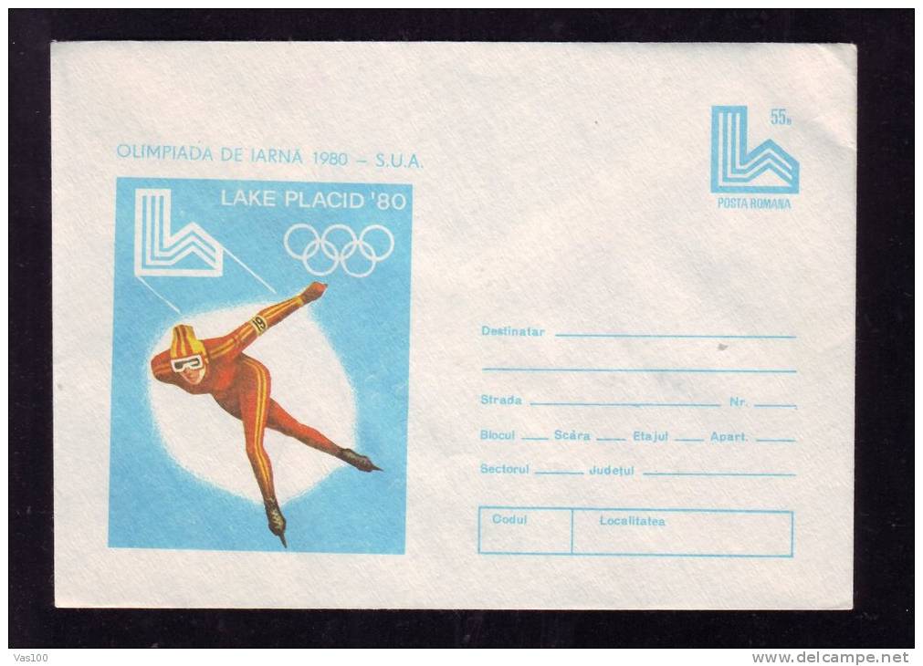 OLYMPIC GAMES, JEUX OLYMPIQUE, LAKE PLACID 1980, 5 X COVERS STATIONERY, ENTIERE POSTAUX, UNUSED, 1980, ROMANIA - Hiver 1980: Lake Placid