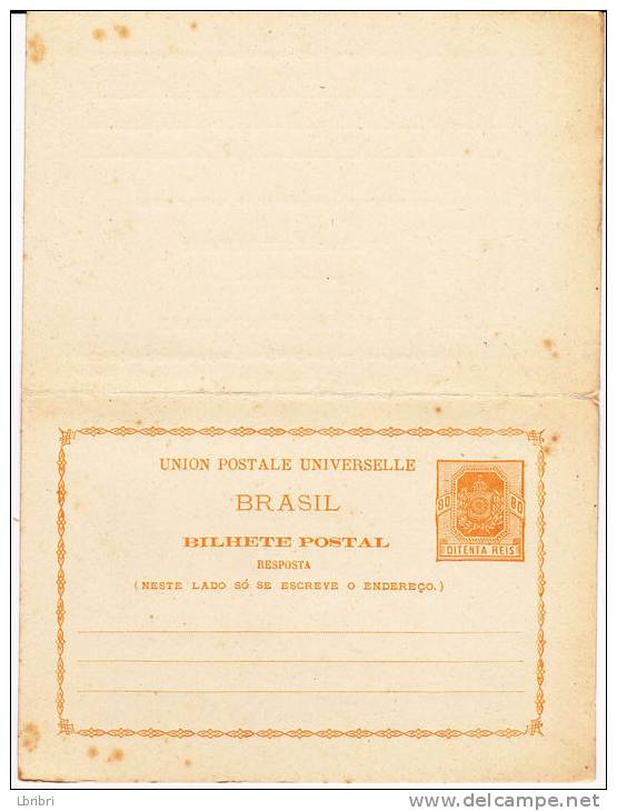 BRESIL  80R ORANGE CARTE POSTALE AVEC RÉPONSE PAYÉE UNION POSTALE UNIVERSELLE - Lettres & Documents