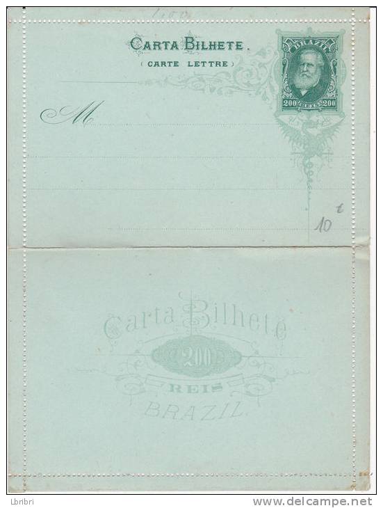 BRESIL  CARTE LETTRE  200 R VERT PEDRO II NEUF - Cartas & Documentos