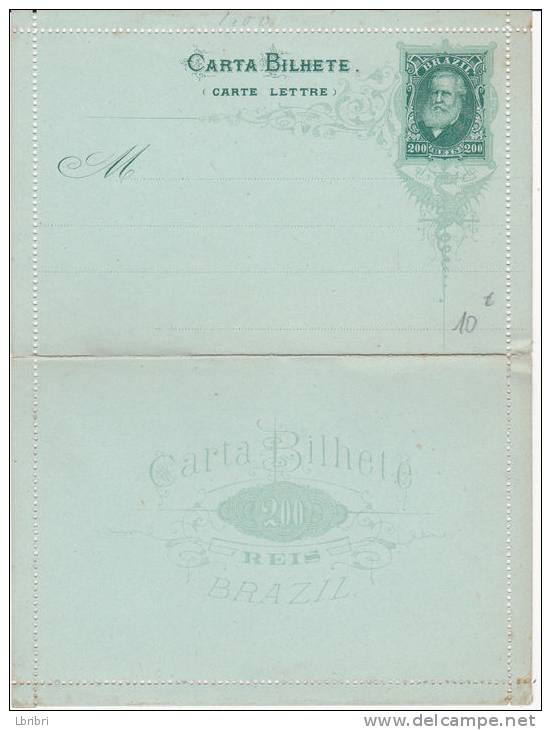 BRESIL  CARTE LETTRE  200 R VERT PEDRO II NEUF - Brieven En Documenten