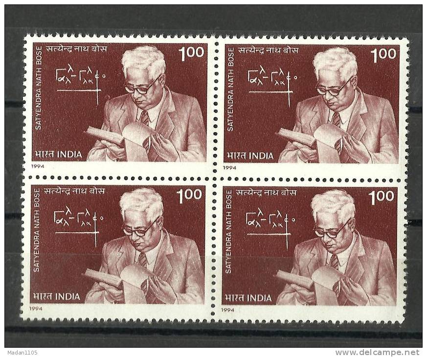 INDIA, 1994, Birth Centenary Of Satyendra Nath Bose,  Physicist, Block Of 4, MNH, (**) - Nuevos