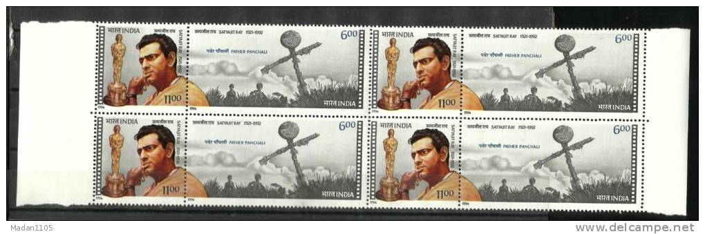 INDIA, 1994, Satyajit Ray, Film Director And Writer, Block Of 4,  MNH, (**) - Unused Stamps