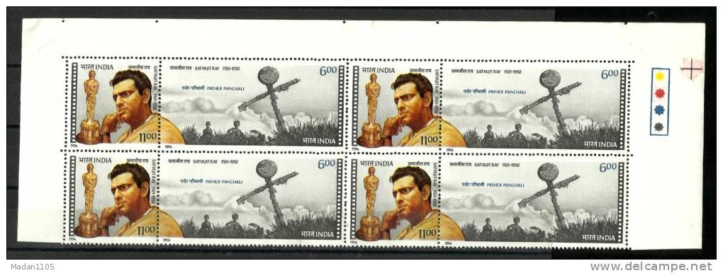 INDIA, 1994, Satyajit Ray, Film Director And Writer, Block Of 4, With Traffic Lights Top RightMNH, (**) - Neufs