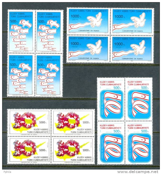 1993 NORTH CYPRUS 10TH ANNIVERSARY OF THE PROCLAMATION OF TRNC BLOCK OF 4 MNH ** - Neufs