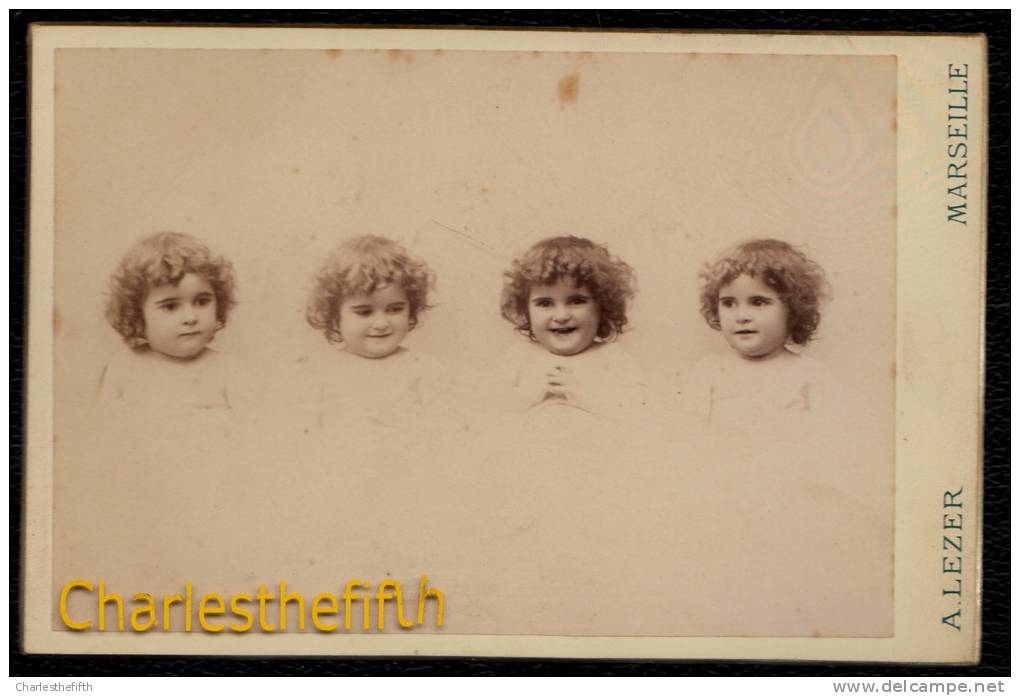 VERS 1880  - PHOTO MONTAGE SURREALISME - 4 X MEME ENFANT AVEC DIFFERENT EXPRESSION DE VISAGE - SUPERBE !! - Alte (vor 1900)