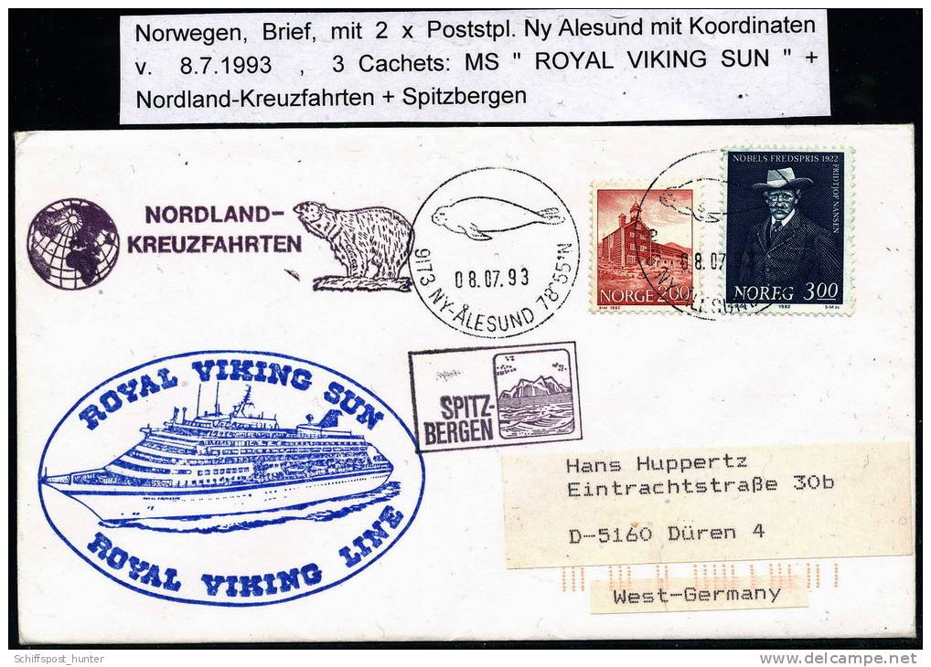 ARCTIC,NORGE, Ny-Älesund, 8.7.1993, "ROYAL VIKING SUN", 3 Cachets, Spitzbergen-Trawwel !! - Navires & Brise-glace