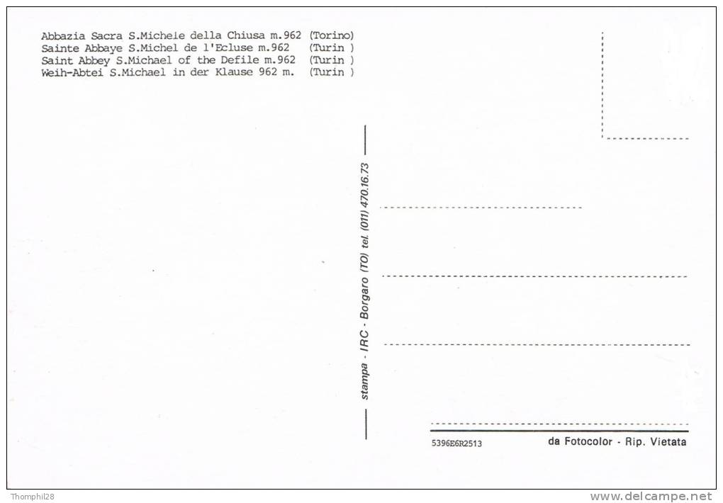 TORINO - Abbazia Sacra S. Michele Della Chiusa / Sainte Abbaye Saint-Michel De L´Ecluse - TBE, Carte Neuve, 2 Scans - Autres Monuments, édifices
