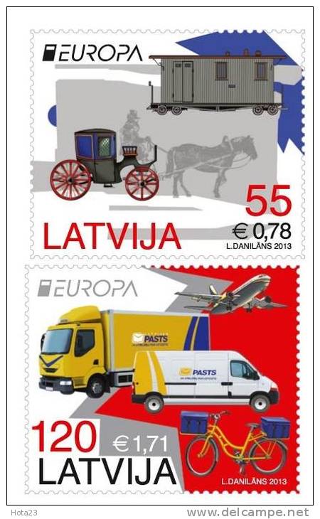 Latvia 2013 EUROPA CEPT Mail, Post Transport Old Car , Horse,railroad, Bicycle  MNH - 2013