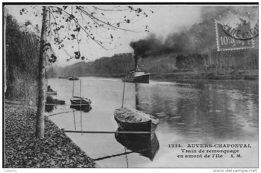 95 AUVERS CHAPONVAL TRAIN DE REMORQUAGE EN AMONT DE L ILE - Auvers Sur Oise