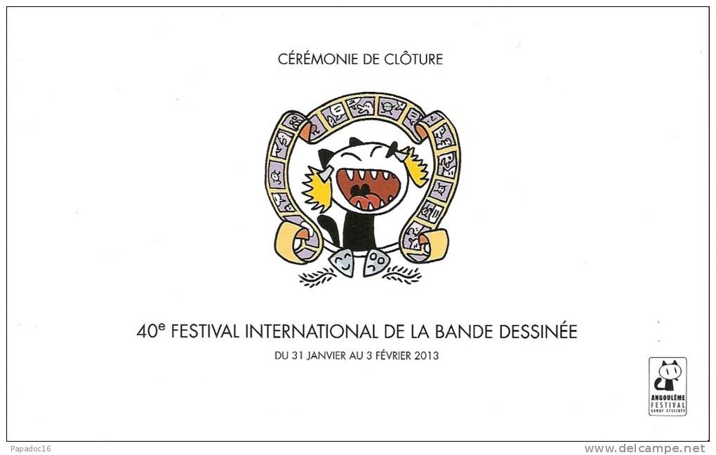 Invitation - Cérémonie De Clôture Du 40e Festival De La Bande Dessinée D´Angoulême - 2013 [BD - Fauve - Trondheim] - Autres & Non Classés
