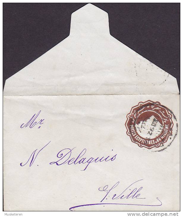 Egypt Egypte "Petite" Postal Stationery Ganzsache Entier 4 Milliemes Sfinx & Pyramid 1892 Cover To S.VILLE !! - 1866-1914 Khédivat D'Égypte