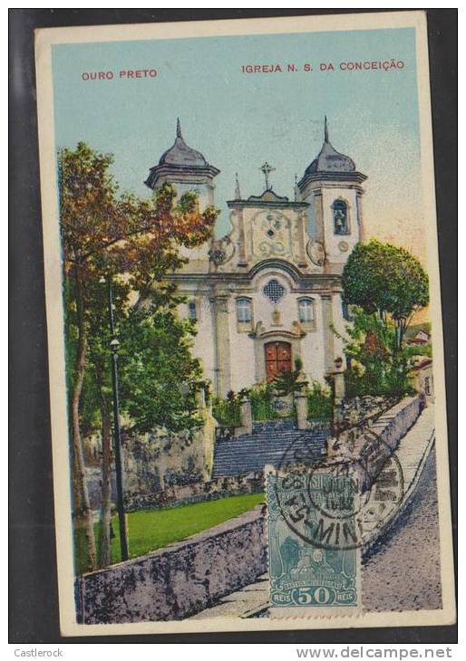 G)1932 BRAZIL, POSTAL CARD, BLACK GOLD S.N. DA CONCEICAO CHURCH, PRECURSOR OF AVIATION BARTHOLOME DE GUSMAO MONUMENT, XF - Covers & Documents