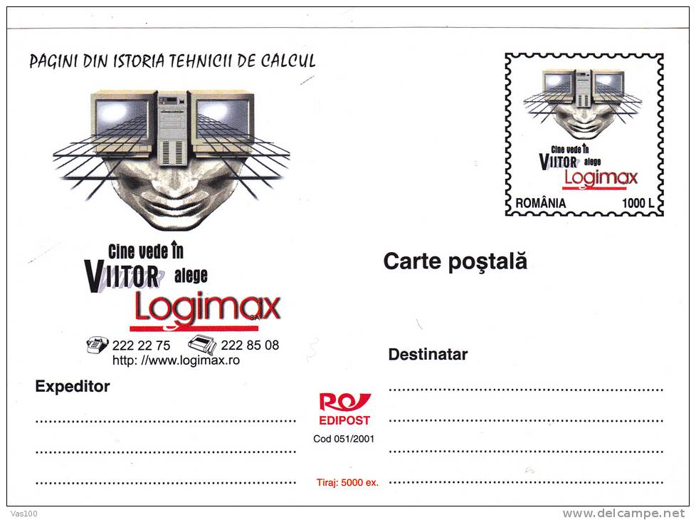 COMPUTER IT,POSTCARD STATIONARY UNUSED,DELUX EDITION TIRAJ ONLY 5000, 2001 - Informatique