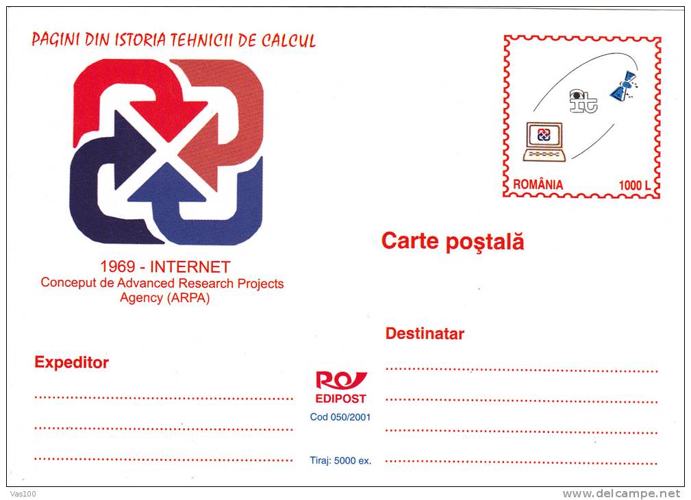 COMPUTERS INTERNET,POSTCARD STATIONARY UNUSED,DELUX EDITION TIRAJ ONLY 5000, 2001,ROMANIA - Informatique