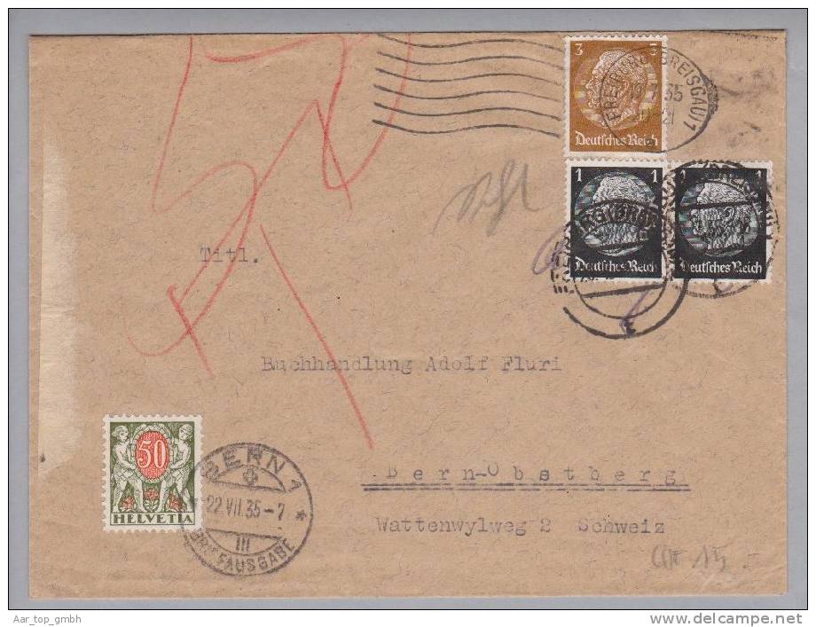 Schweiz Nachgebühr Porto 50Rp. Bern1 1935-07-22 Auf Brief Von Freiburg 3+1+1 Pf. - Postage Due