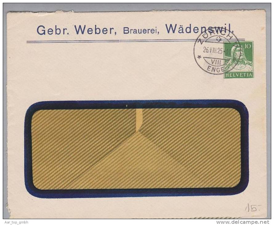 Motiv Bier CH-Privatganzsache 1925-08-26 Zürich Gebr.Weber Brauerei Wädenswil 10Rp.Tellbrust Grün - Bières