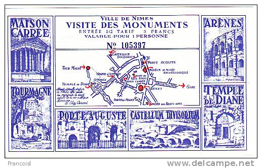 France. Nîmes. Ticket D'entrée 1/2 Tarif. Visite Des Monuments De La Ville De Nîmes. - Sport En Toerisme