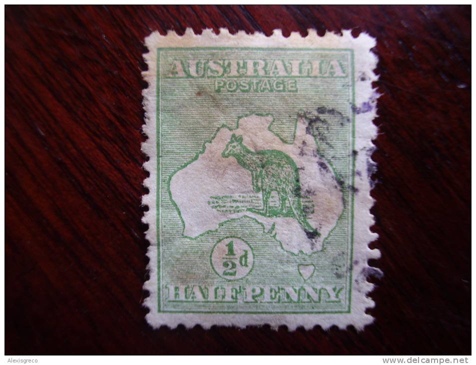 AUSTRALIA 1913 KANGAROO  HALF PENNY  GREEN USED. - Oblitérés