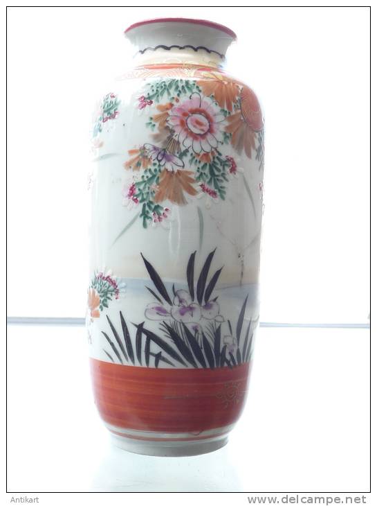 JAPON - Vase Kutani à Décor D'oiseau , SIGNE Début XXe - Rare Couleur Corail - Arte Asiático