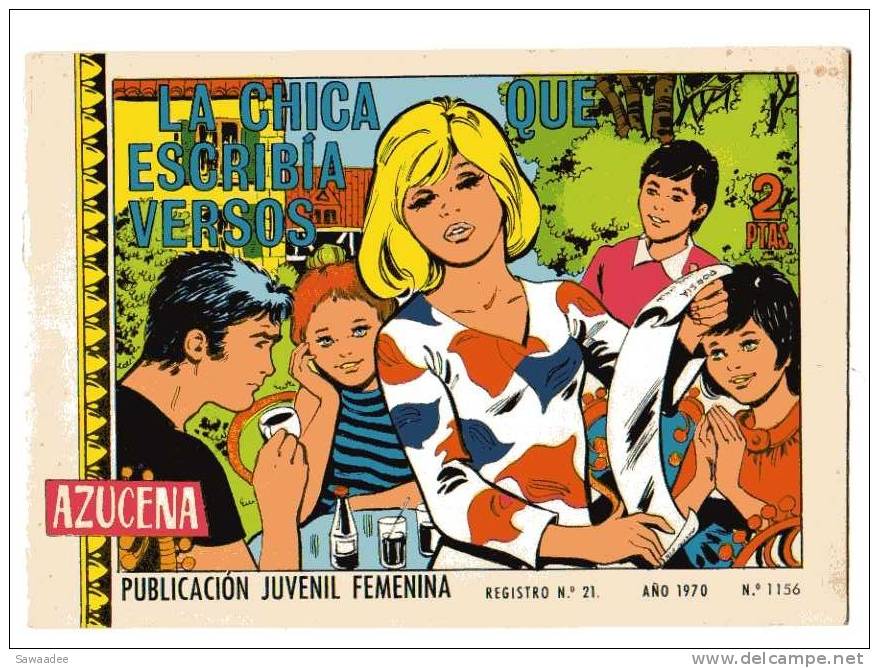 LIVRE - B.D. AZUCENA -LA CHICA QUE ESCRIBIA VERSOS - Publication Juvenil Femenina - ANO 1970 - N°1156 - Andere & Zonder Classificatie