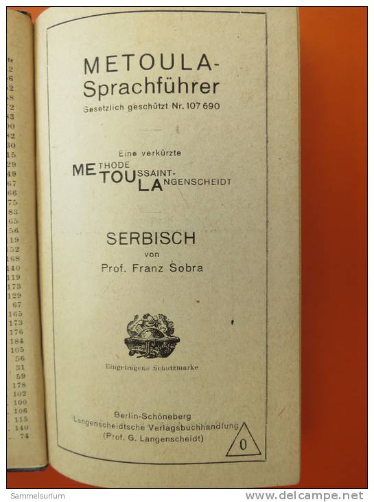 Prof. Franz Sobra "Metoula Sprachführer Serbisch" Um 1913 - Wörterbücher 