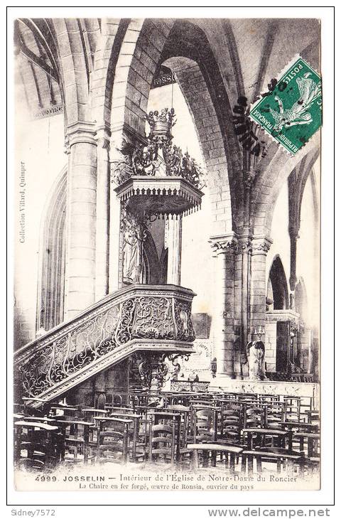 JOSSELIN _ Intérieur De L'Eglise Notre Dame De Roncier _ Chaire En Fer Forgé De Ronsin - Josselin