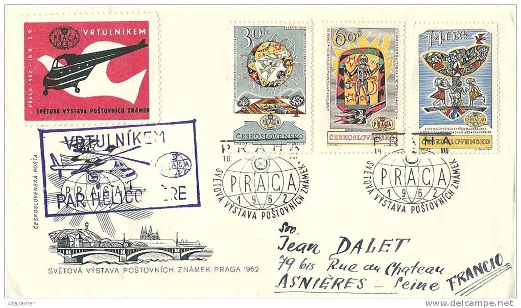 Vol Par Hèlicoptère, PRAHA, Pour La France 1962 - Airmail