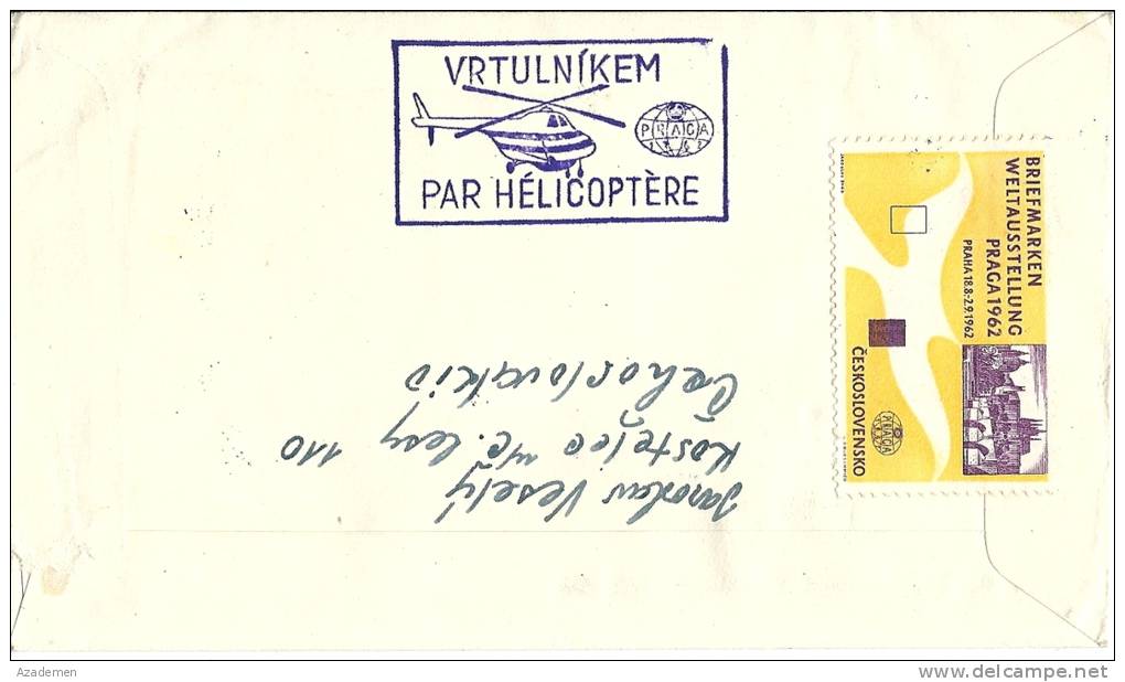 Vol Par Hèlicoptère, PRAHA, Pour La France 1962 - Airmail