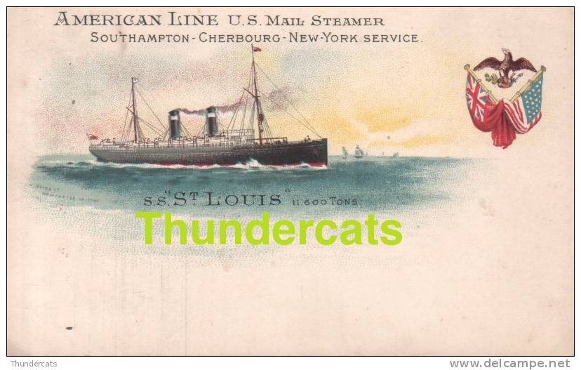 CPA CARTE LITHO A. REID ILLUSTRATEUR AMERICAN LINE US MAIL STEAMER S S ST LOUIS SOUTHHAMPTON CHERBOURG NEW YORK SERVICE - Paquebots