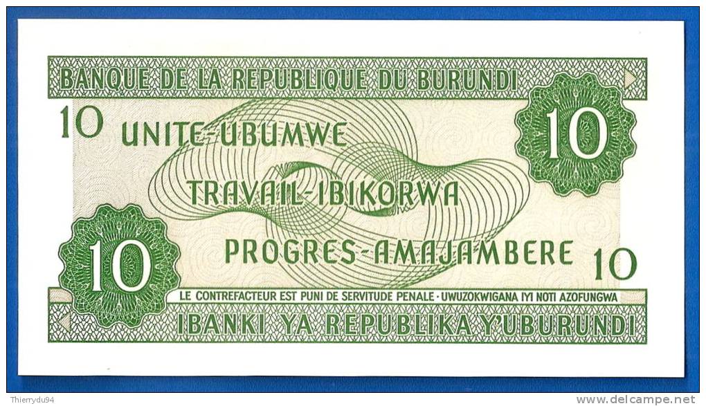 Burundi Lot 10 X 10 Francs 2007 Neuf Uncirculated Prefix CG  Uniquement Prix + Frais De Port Frcs Afrique Frc - Burundi