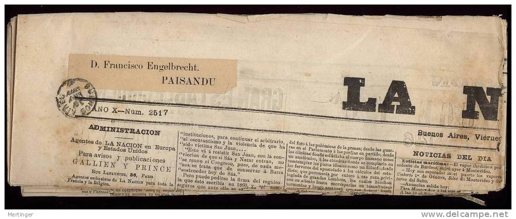 Argentina 1879 Newspaper Buenos Aires To PAISANDU In Uruguay - Briefe U. Dokumente