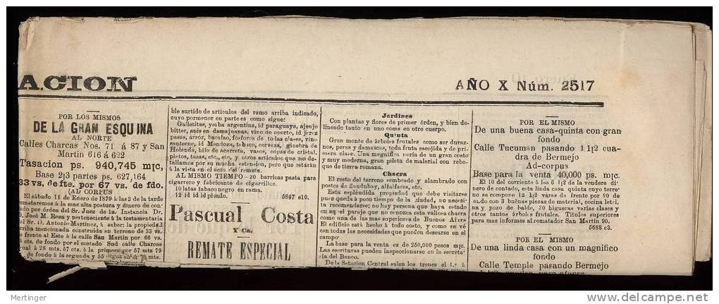 Argentina 1879 Newspaper Buenos Aires To PAISANDU In Uruguay - Briefe U. Dokumente