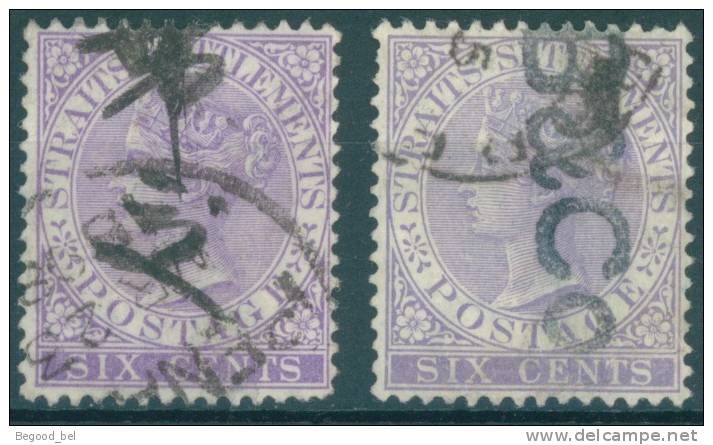 STRAIT SETTLEMENTS - 1883-1884 -  USED/OBLIT. VICTORIA Yv 36+36a Mi 32a+32b SG 66+66a WM CA Wz3 - Lot 7848 Boustead & Co - Straits Settlements