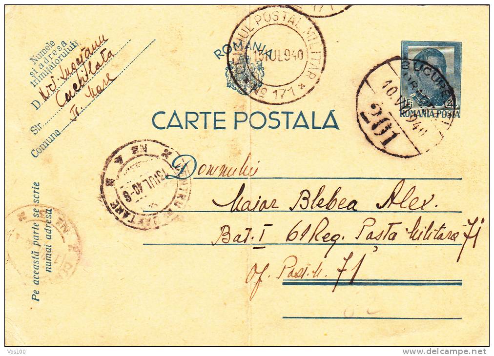 KING MICHAEL,  WW2, BUCURESTI-ORADEA RAILROAD, MILITARY CENSORED, POSTCARD STATIONERY, ENTIERE POSTAUX, 1940, ROMANIA - Enteros Postales