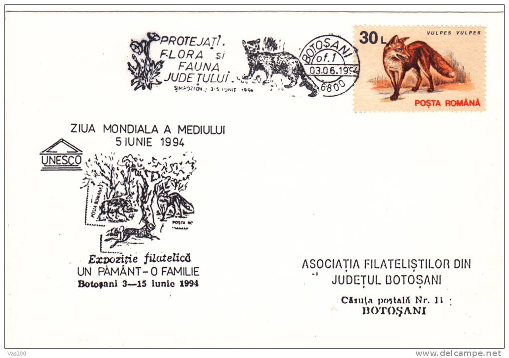 FOX, SPECIAL COVER, OBLIT CONC,  1994, ROMANIA - Rabbits