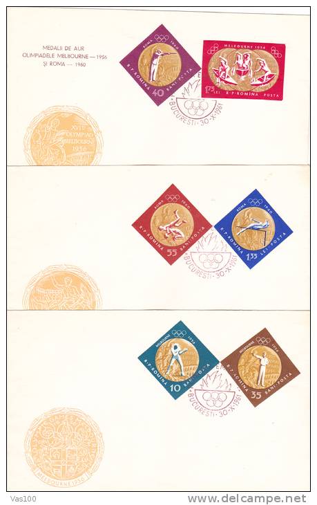 OLYMPIC GAMES, JEUX OLYMPIQUE, MELBOURNE 1956, 3 X COVERS FDC, ROMANIA - Estate 1956: Melbourne