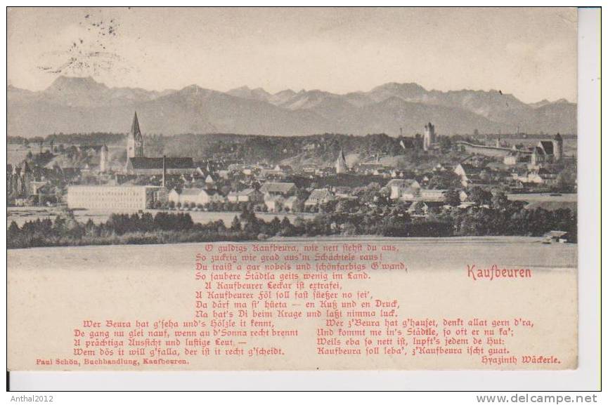 Litho Kaufbeuren Panorama Mit Gedicht Wohnhäuser Sw 18.10.1909 N. Unterrieden - Kaufbeuren