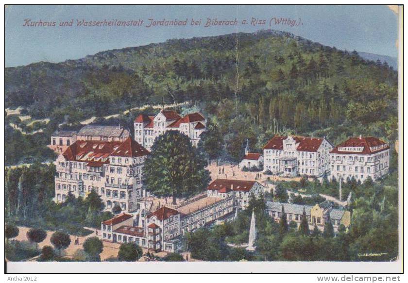 Litho Biberach Riss Luftbild Jordanbad Wasserheilanstalt Um 1910 - Biberach