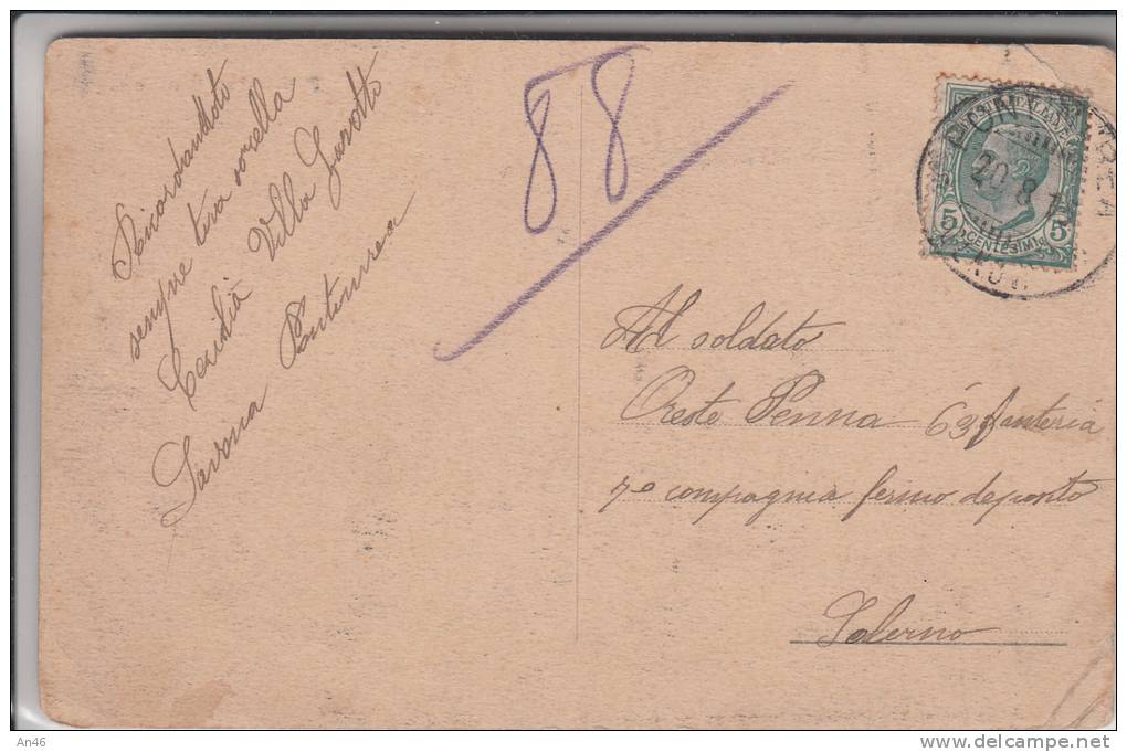 PONTINVREA EX GENOVA ORA SAVONA VIAGGIATA 20/8/1915 X SALERNO ORIGINALE D'EPOCA 100% - Savona