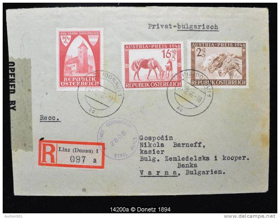 14200 AUSTRIA-PREIS Nach BULGARIEN Recommandé US Censure De Linz (Donau)  Vers Varna (Bulgarie) 03/12/1946 - Lettres & Documents