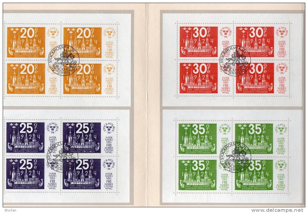 Gedenkblatt Stockholmia Schloß Schweden Gbl.1/74, EK + Block 2/5 ** 20€ UPU-Kongreß M/s Bloc Philatelic Sheet Bf Sverige - Hojas Completas