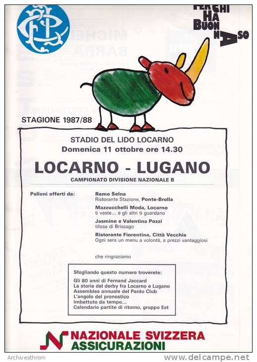 Locarno - Lugano Al Stadio Del Lido Derby Del Dom 11 Ottobre 1987; Football ; Format 31 / 22 Cm 40 P. - Programmi