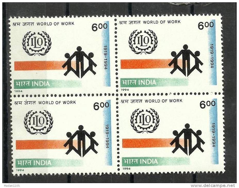 INDIA, 1994, Aniversary Of International Labour Organisation, ILO, World Of Work,Block Of 4,  MNH, (**) - Ungebraucht