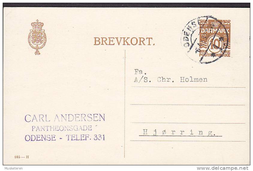 Denmark Postal Stationery Ganzsache Entier 10 Ø Wellenlinien (105-H) ODENSE 1932 To HJØRRING (2 Scans) - Ganzsachen