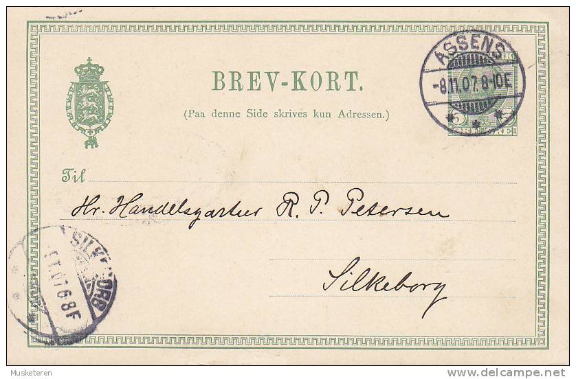 Denmark Postal Stationery Ganzsache Entier 5 Ø King König FREDERIK VIII. ASSENS 1907 To SILKEBORG (2 Scans) - Ganzsachen