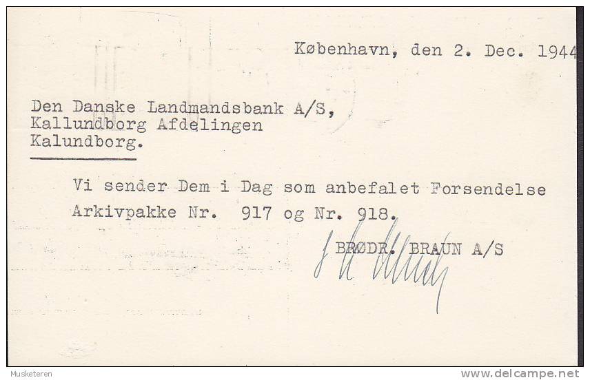 Denmark Uprated Postal Stationery Ganzsache Entier 7 Ø Wellenlinien (150) KØBENHAVN 1944 To BANK In KALUNDBORG (2 Scans) - Ganzsachen