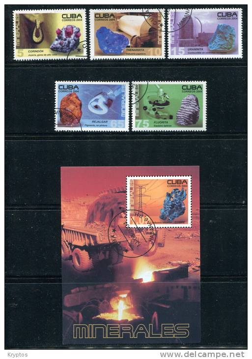 Cuba 2004 - Minerals Complete Set (5 Stamps) + 1 Sheet - Used Stamps