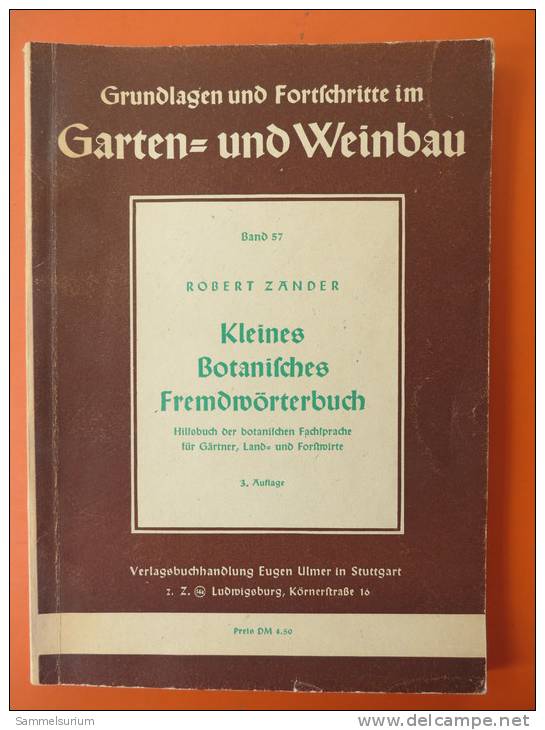 Robert Zander "Kleines Botanisches Fremdwörterbuch" Hilfsbuch Der Botanischen Fachsprache - Wörterbücher 
